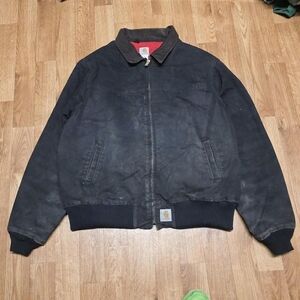 Vintage Carhartt J13 BLK Santa Fe Corduroy Collar Quilted Red Linning Jacket 3XL